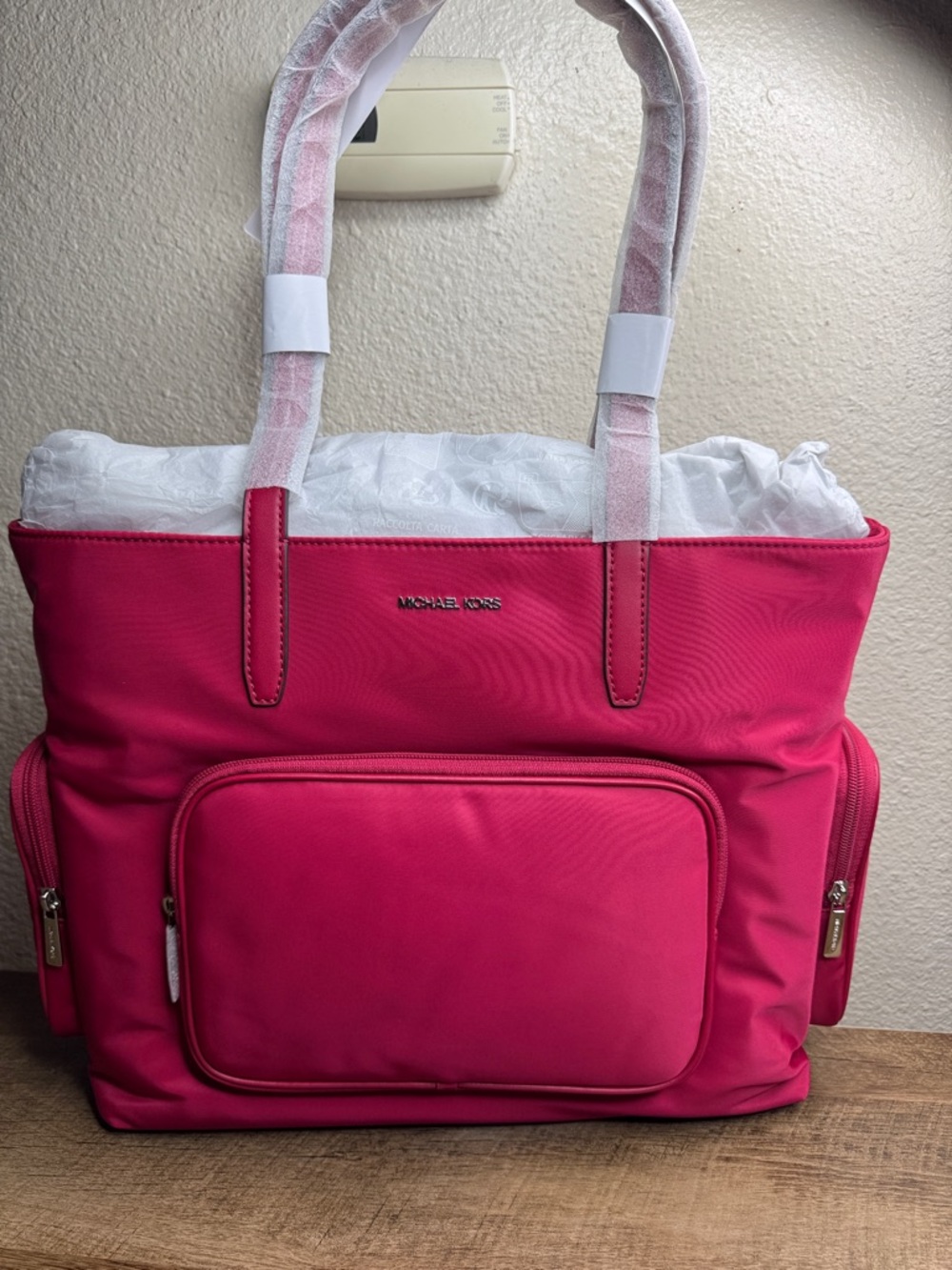 Michael Kors Khai Raspberry Nylon Tote with Front Pocket